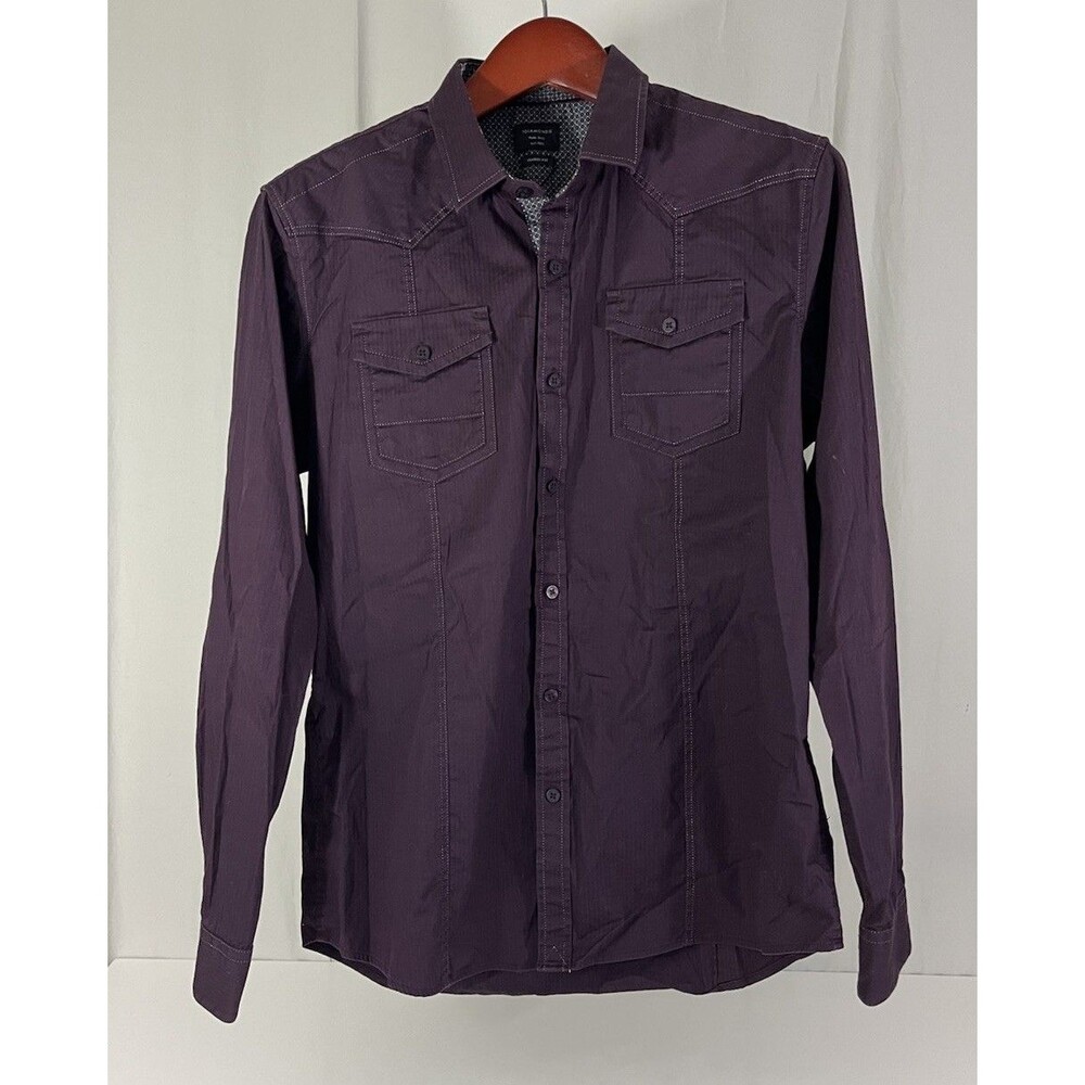 7 Diamonds Shirt Men's Sz M Black Long Sleeve Button Up Burgundy Purple Western